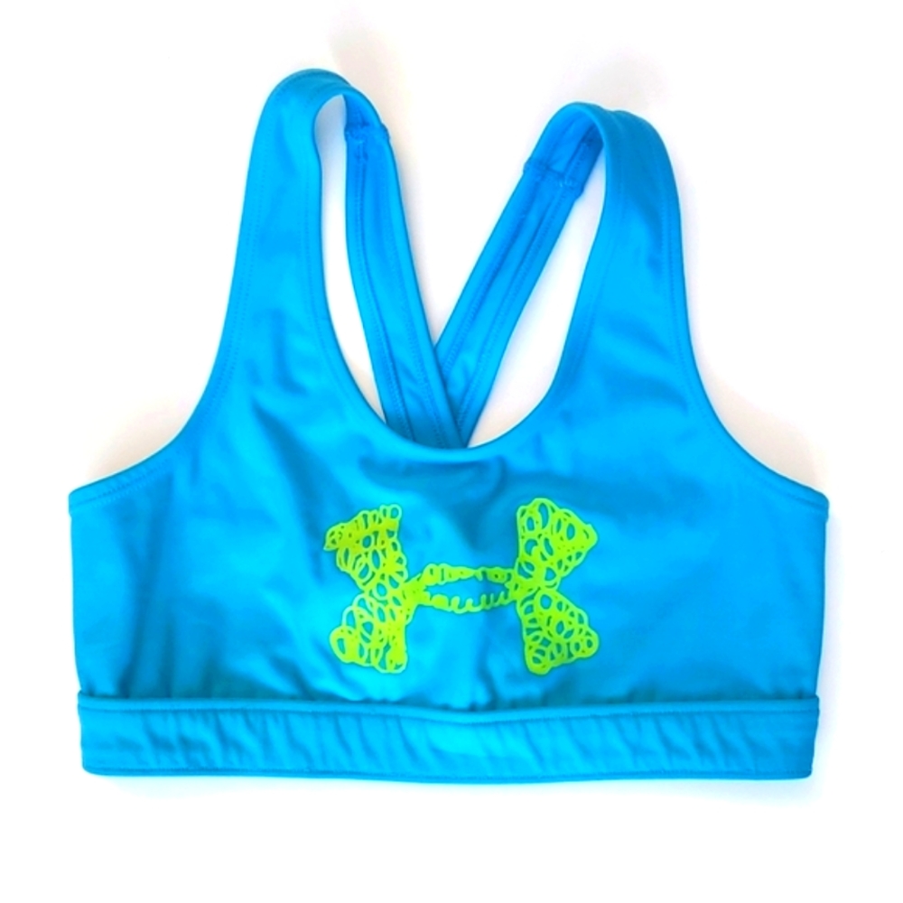 UNDER ARMOUR SPORTS BRA Size Medium Racerback Turquoise w Lime
